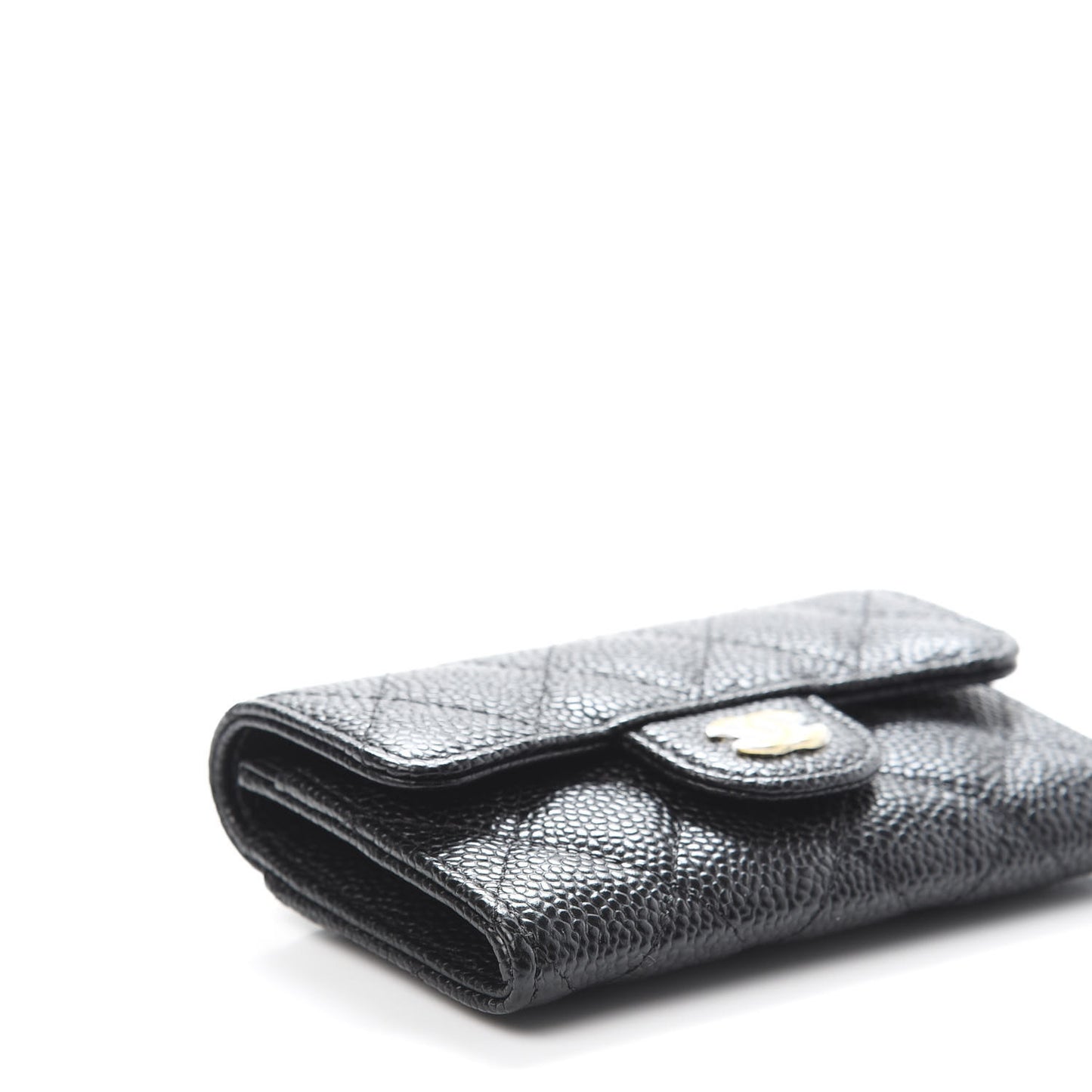 Caviar Quilted Flap Card Holder Wallet Black