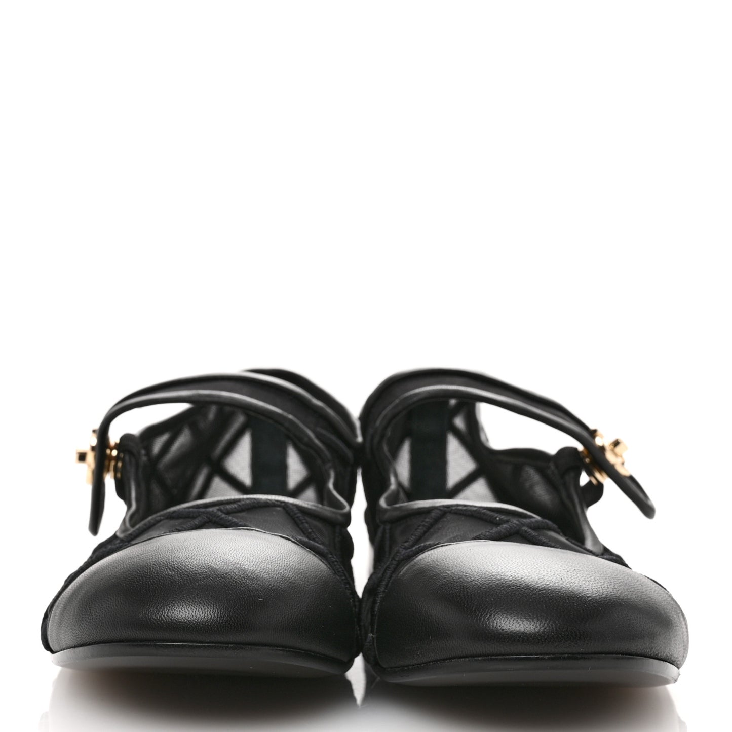 Lambskin Fabric Mesh Quilted Mary Jane Cap Toe Flats 40 Black 39 Black