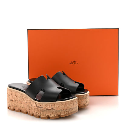 Hermes Calfskin Cork Eze 30 Sandals 35 Black 10 of 10