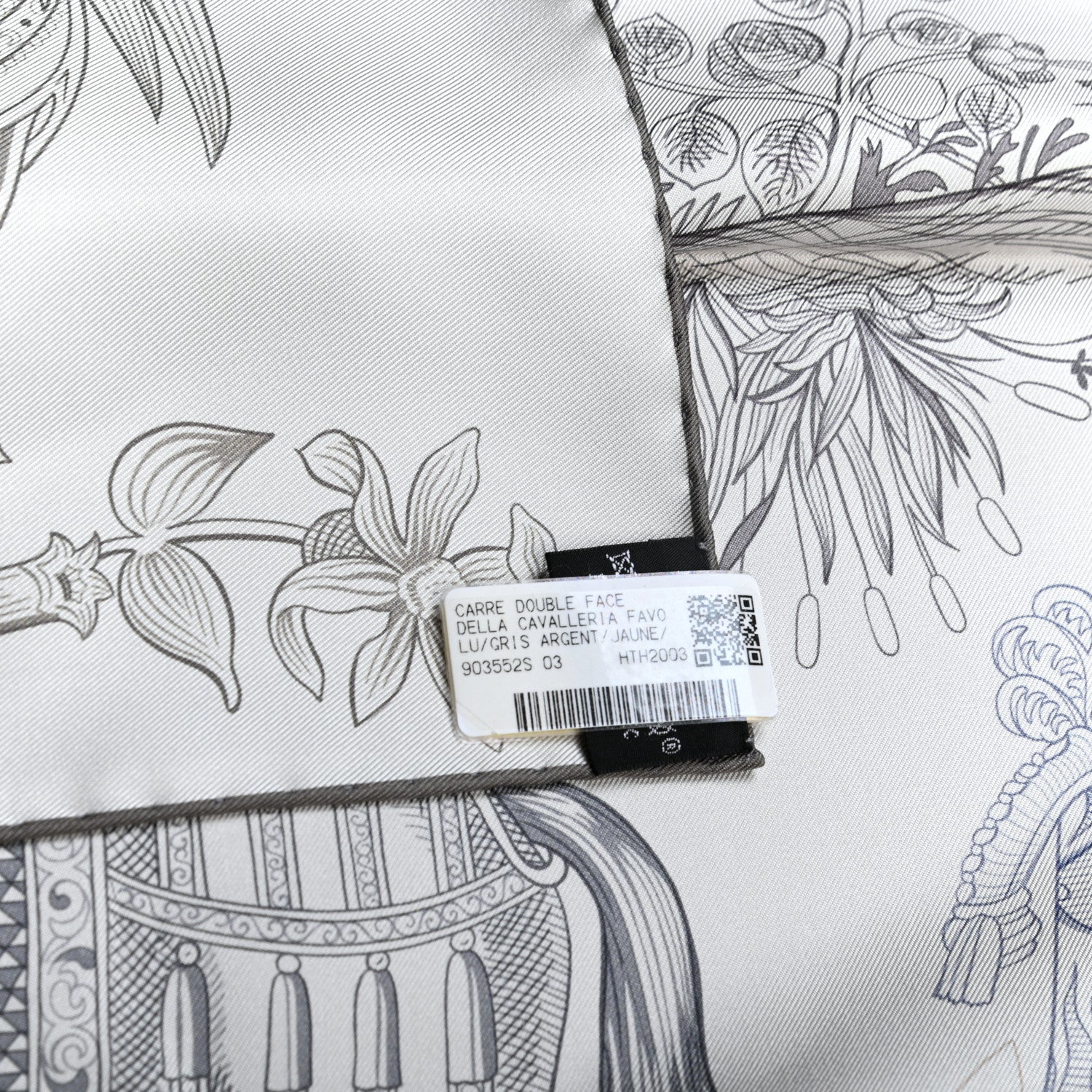 Hermes Silk Della Cavalleria Favolosa Reversible Scarf 90 Gris Argente Jaune Etoupe 2 of 5