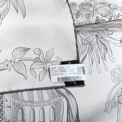 Hermes Silk Della Cavalleria Favolosa Reversible Scarf 90 Gris Argente Jaune Etoupe 2 of 5
