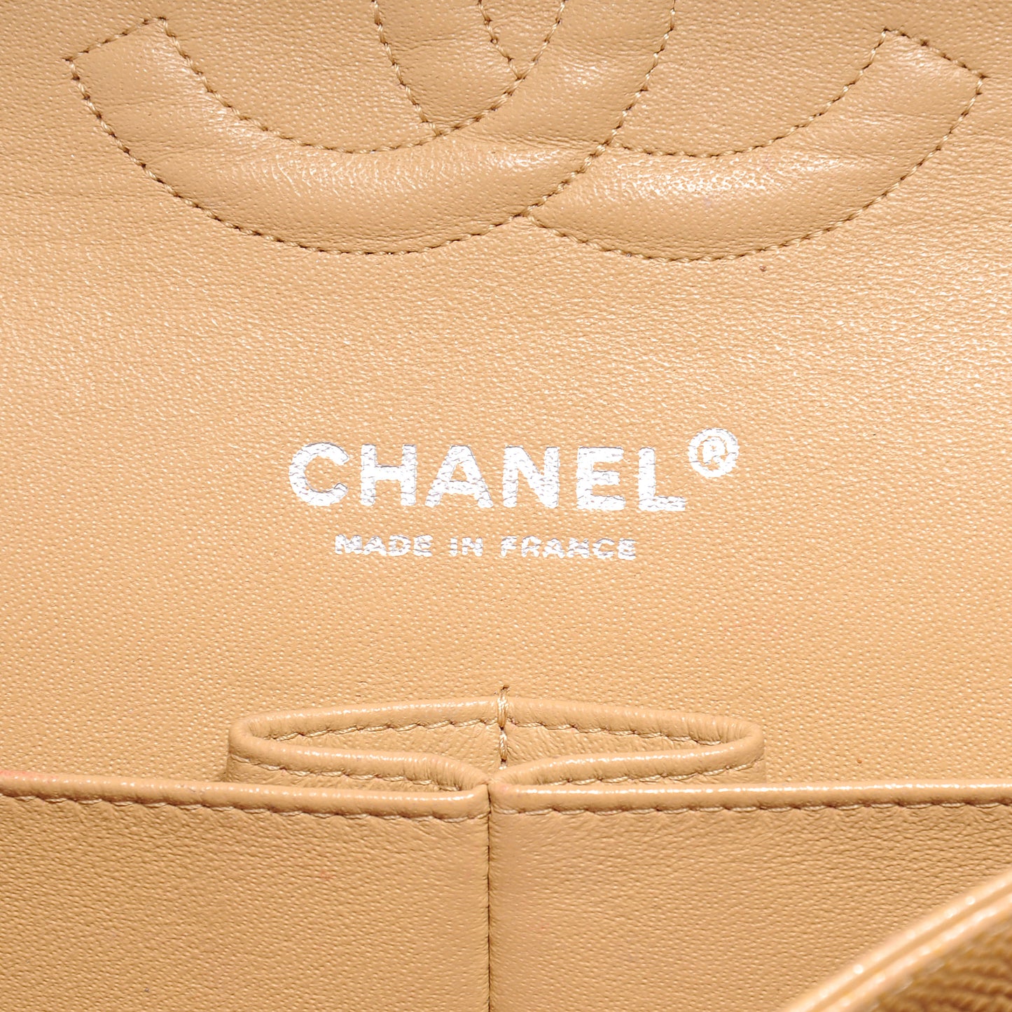 Caviar Quilted Medium Double Flap Beige