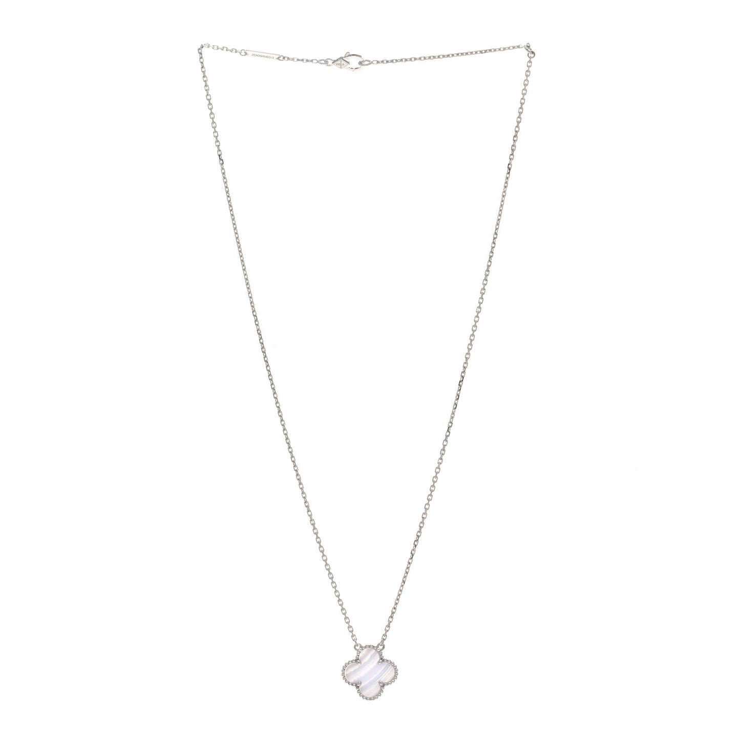18K White Gold Chalcedony Vintage Alhambra Pendant Necklace