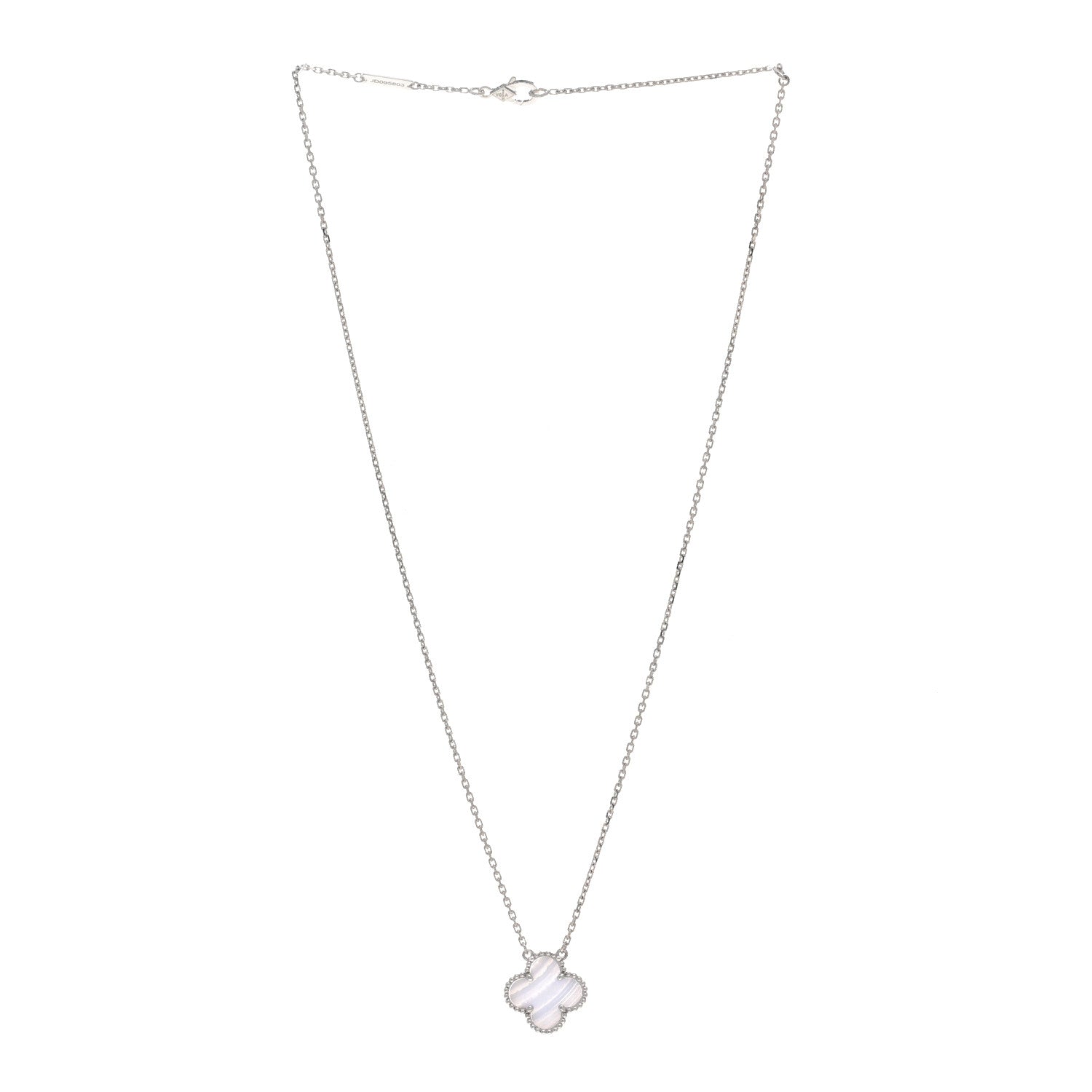Van Cleef & Arpels 18K White Gold Chalcedony Vintage Alhambra Pendant Necklace 3 of 4