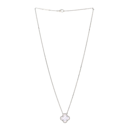 Van Cleef & Arpels 18K White Gold Chalcedony Vintage Alhambra Pendant Necklace 3 of 4