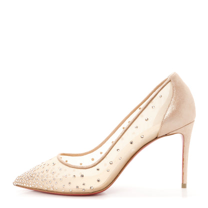 Christian Louboutin Suede Lame Crystal Strass Follies 85 Pumps 37.5 Light Silk 1 of 8