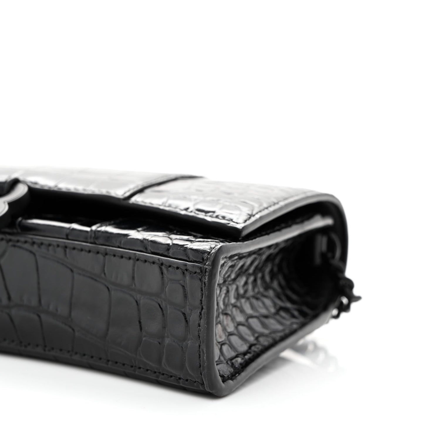 Shiny Calfskin Monochrome Crocodile Embossed Hourglass Chain Bag 1000