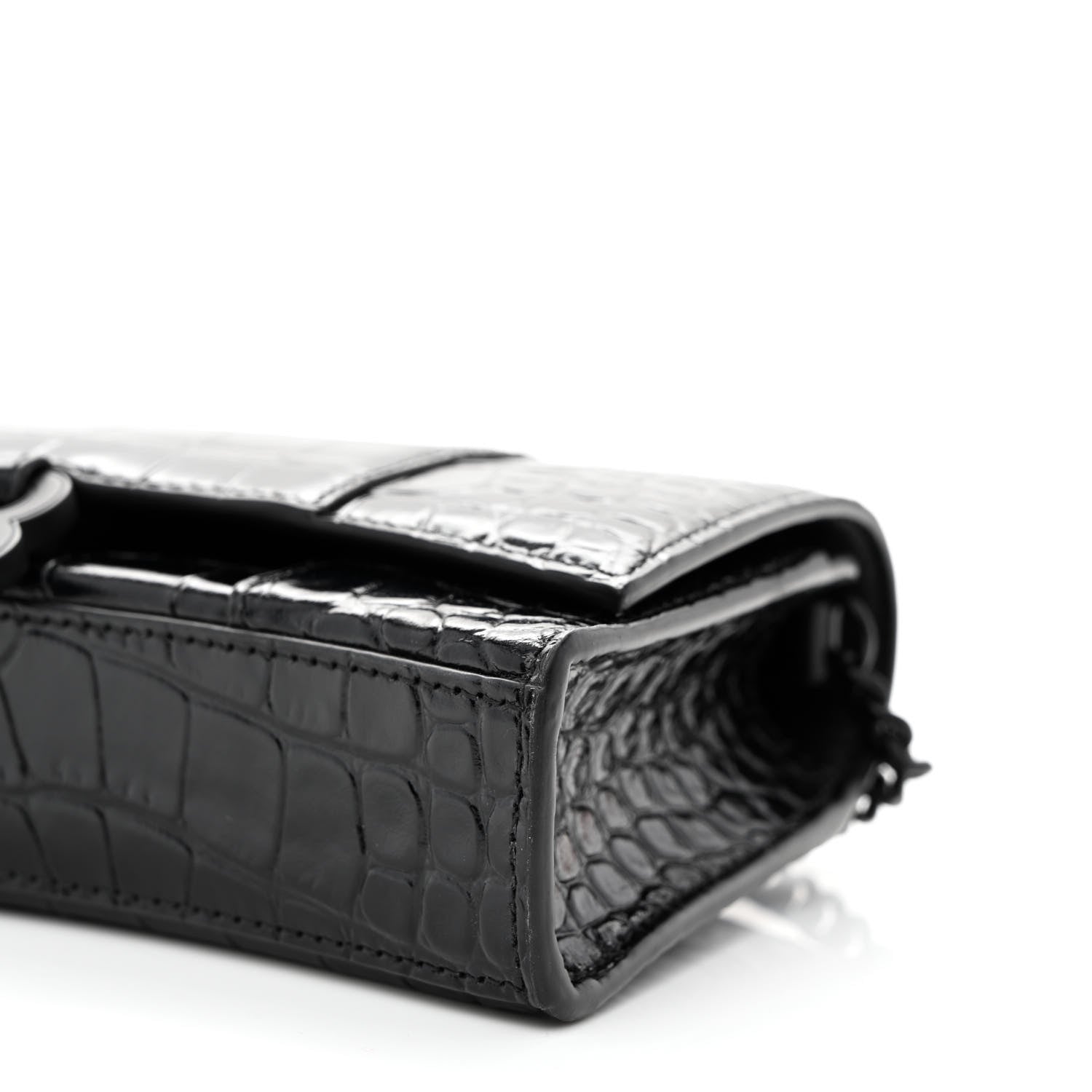 Balenciaga Shiny Calfskin Monochrome Crocodile Embossed Hourglass Chain Bag 1000 9 of 9