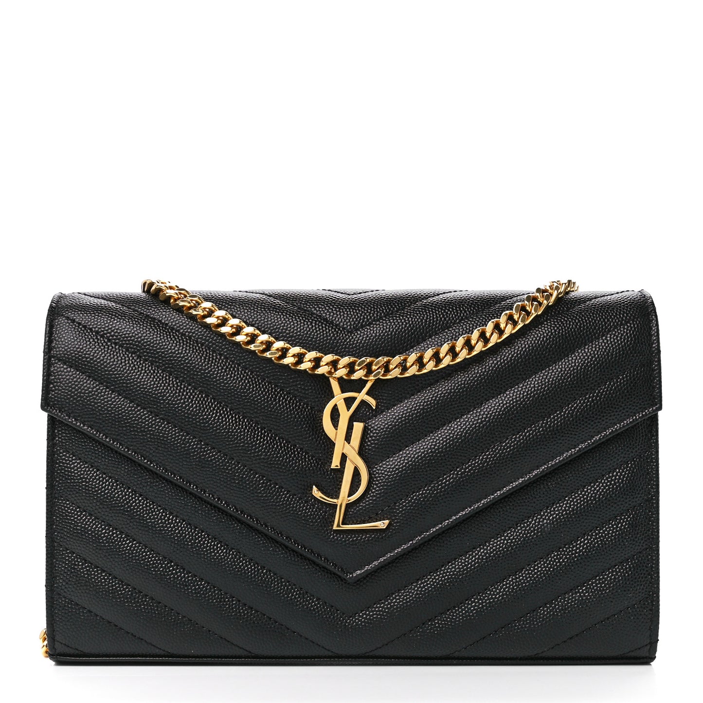 Grain De Poudre Matelasse Chevron Monogram Chain Wallet Black