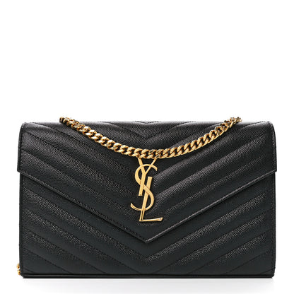 Saint Laurent Grain De Poudre Matelasse Chevron Monogram Chain Wallet Black 1 of 10