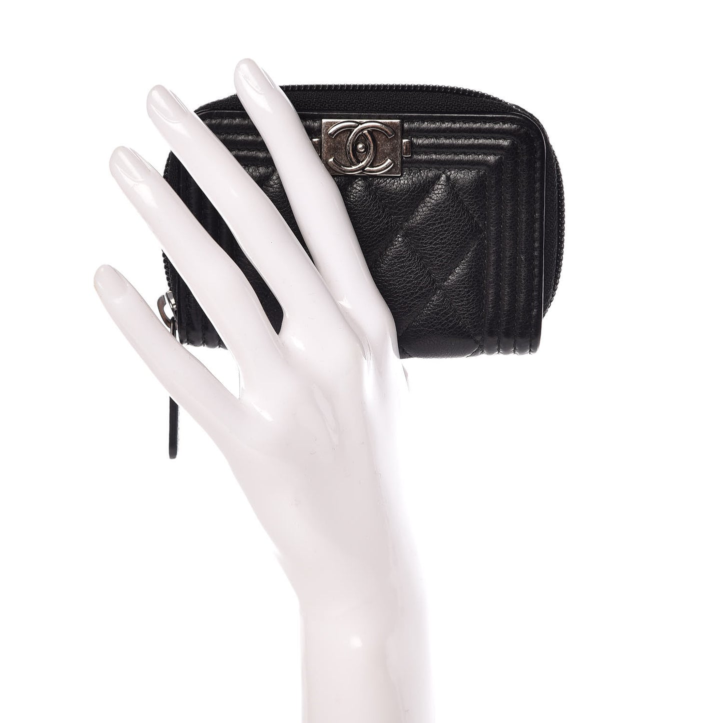 Calfskin Quilted Boy Zip Around Coin Purse Wallet Black