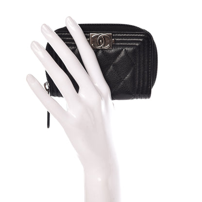 Chanel Calfskin Quilted Boy Zip Around Coin Purse Wallet Black 2 of 7