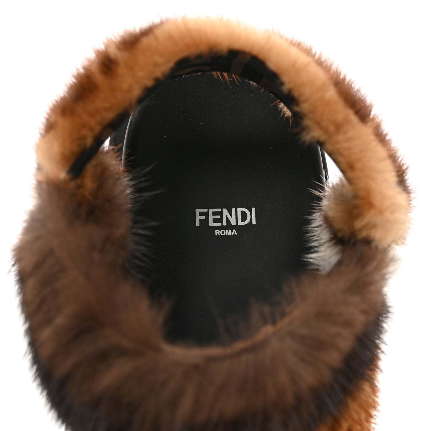 Mink Fur FF Fendi Feel Sandals 37 Mogano Brown Perla Tobacco Black