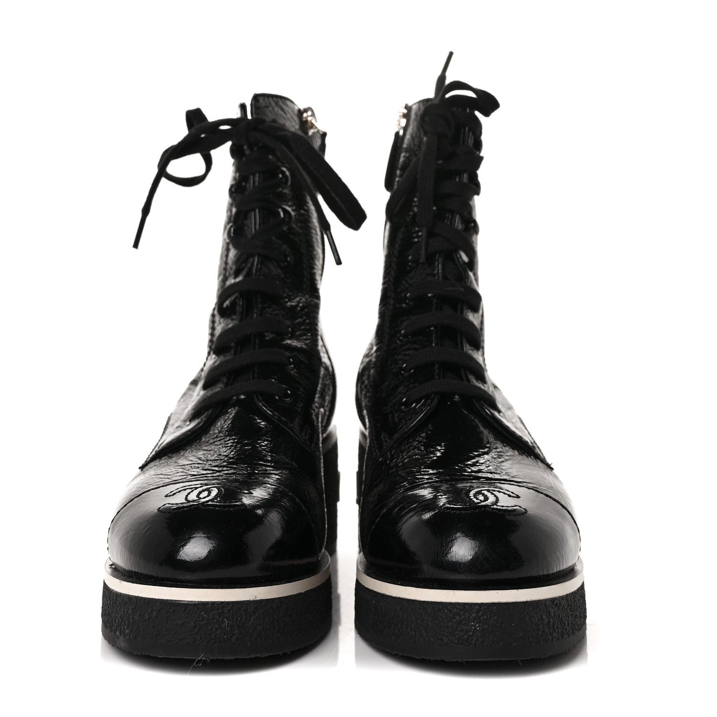 Patent Lace Up Boots 38 Black