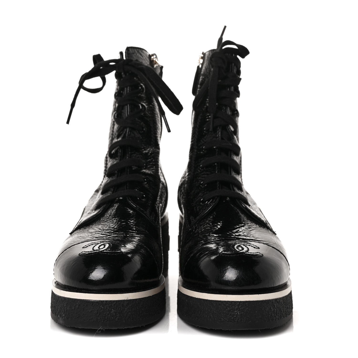 Chanel Patent Lace Up Boots 38 Black 2 of 7
