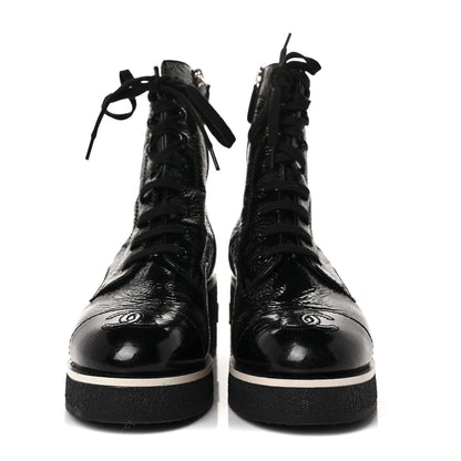Chanel Patent Lace Up Boots 38 Black 2 of 7
