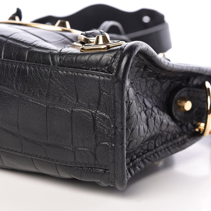 Balenciaga Calfskin Crocodile Embossed Gold Metallic Edge Hardware Mini City Black 10 of 10