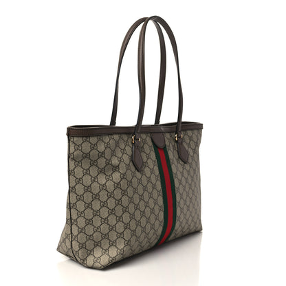 Gucci GG Supreme Monogram Textured Calfskin Web Medium Ophidia Shopping Tote Beige Ebony New Acero 3 of 9
