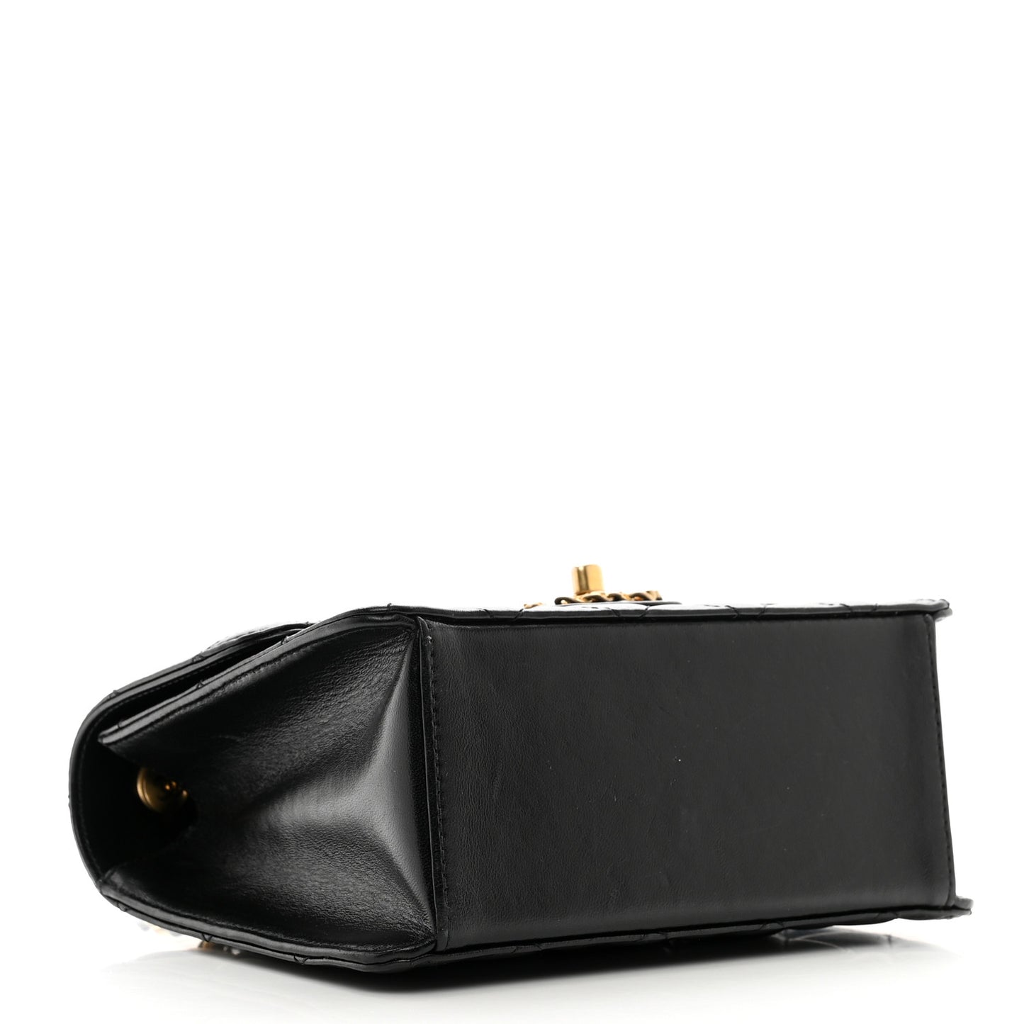 Shiny Lambskin Quilted Mini Flap Black