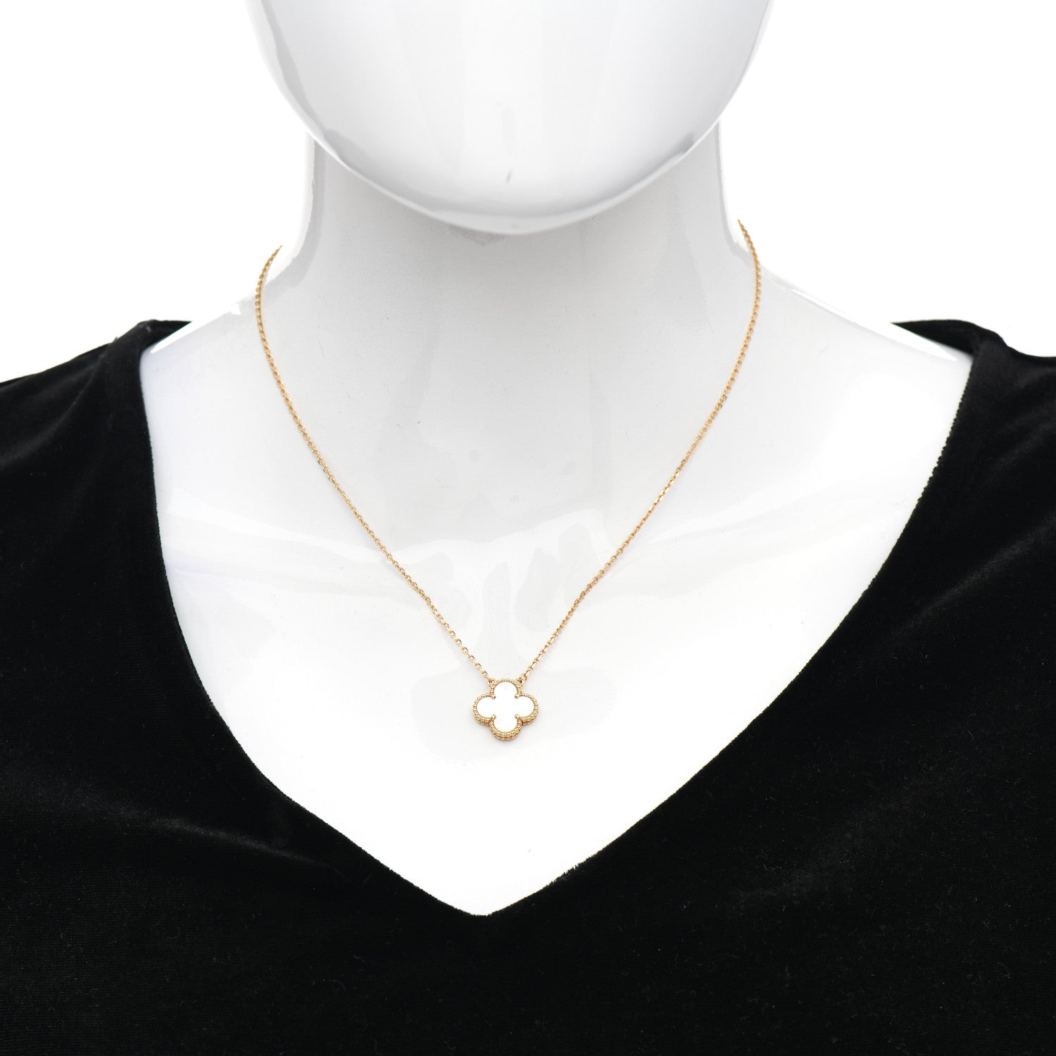 Van Cleef & Arpels 18K Yellow Gold Mother of Pearl Vintage Alhambra Pendant Necklace 2 of 4