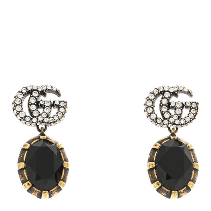 Gucci Crystal Double G Earrings Black Aged Gold 1 of 5