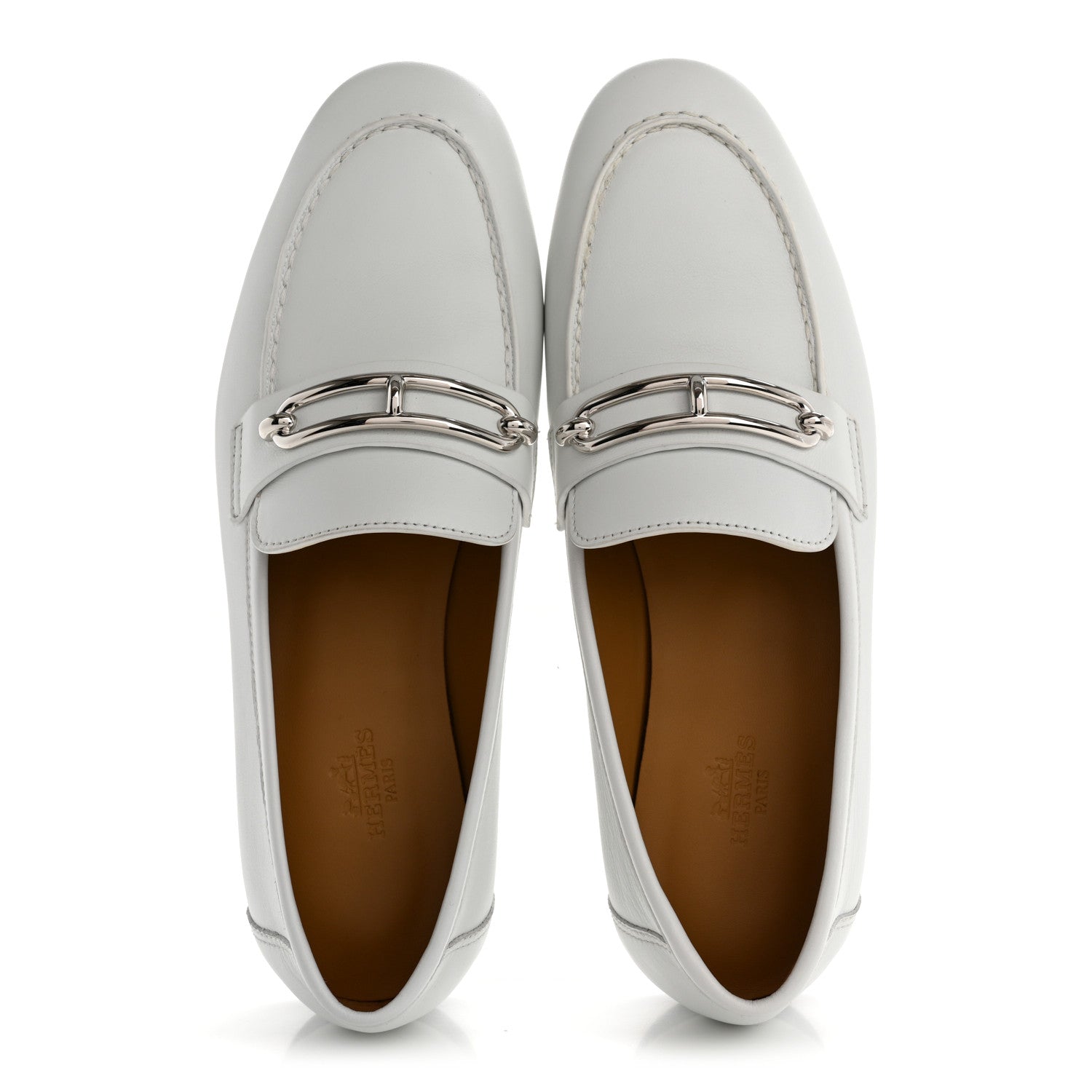 Hermes Calfskin Womens Colette Loafers 37.5 White 2 of 10