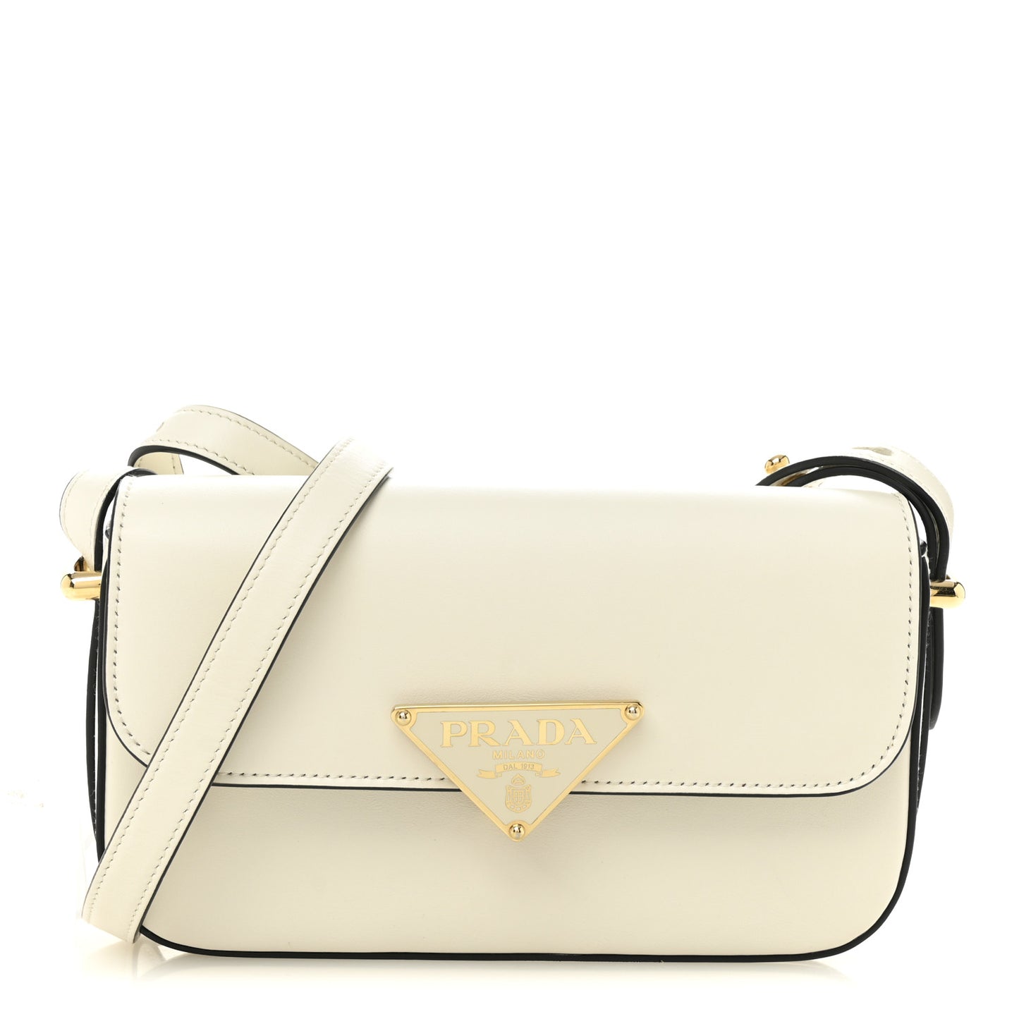 Soft Calfskin Metal Triangle Logo Flap Shoulder Bag White