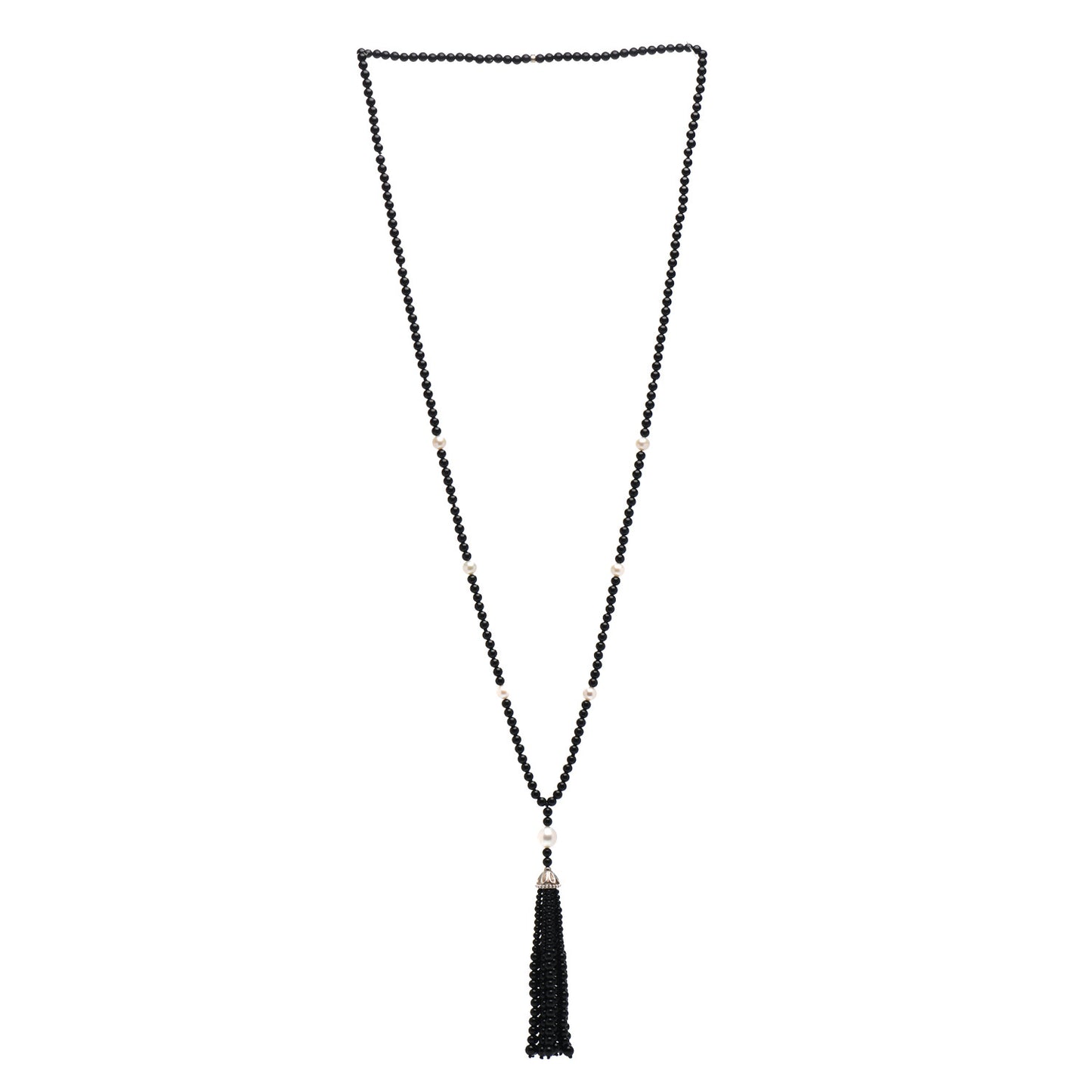 Sterling Silver Black Onyx Freshwater Pearl Ziegfeld Tassel Necklace