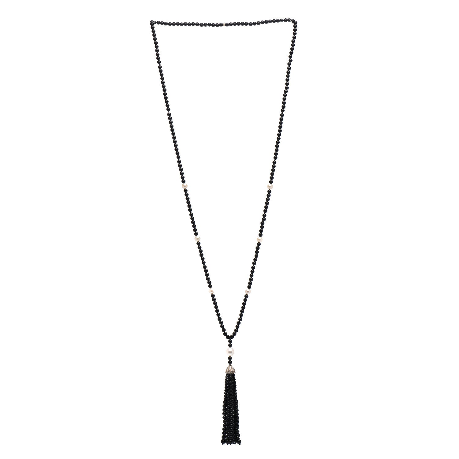 Tiffany Sterling Silver Black Onyx Freshwater Pearl Ziegfeld Tassel Necklace 3 of 4