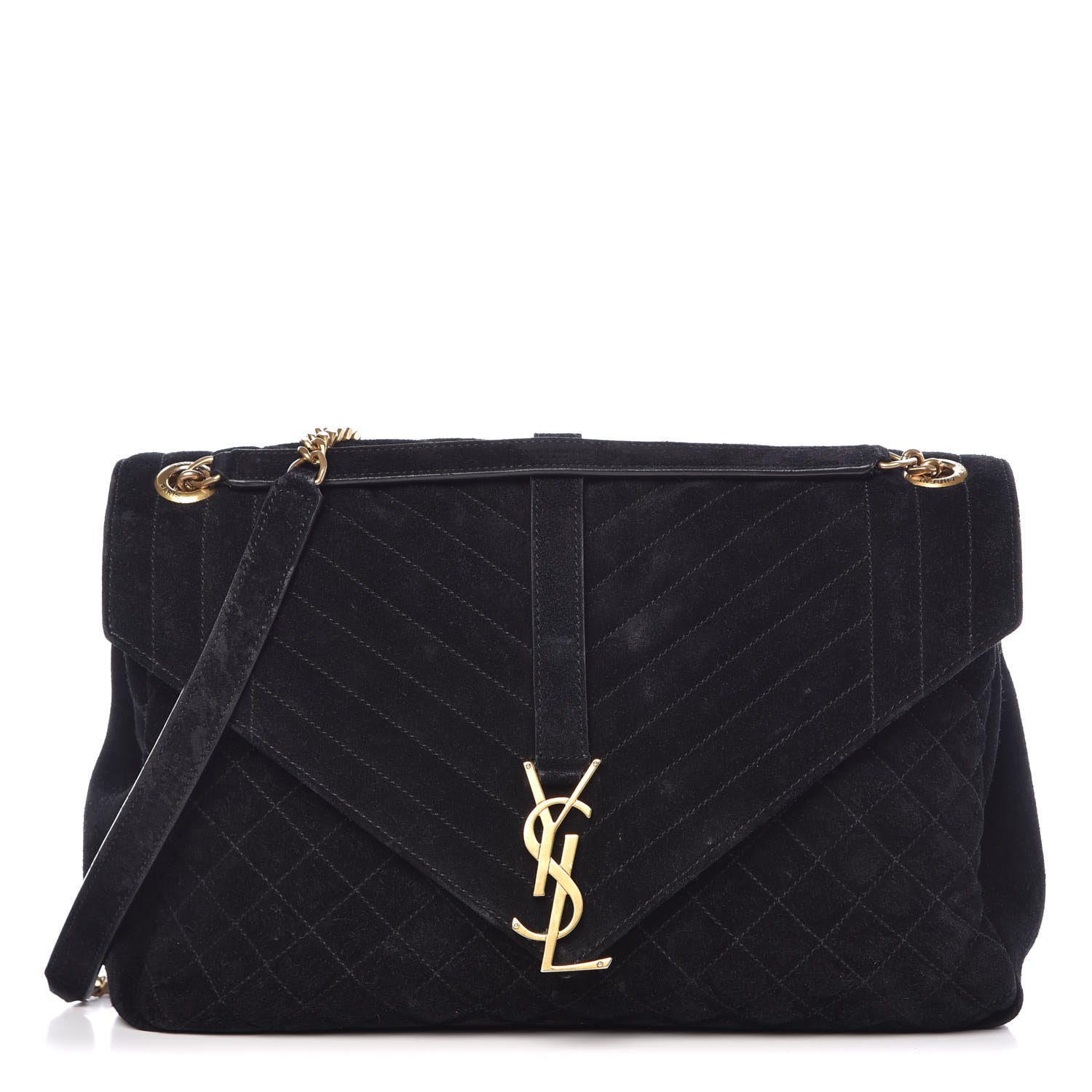 Saint Laurent Suede Mixed Matelasse Triquilt Large Monogram Envelope Satchel Black 1 of 19