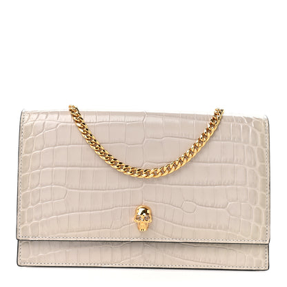 Alexander McQueen Calfskin Crocodile Embossed Skull Medium Shoulder Bag Grey 1 of 11