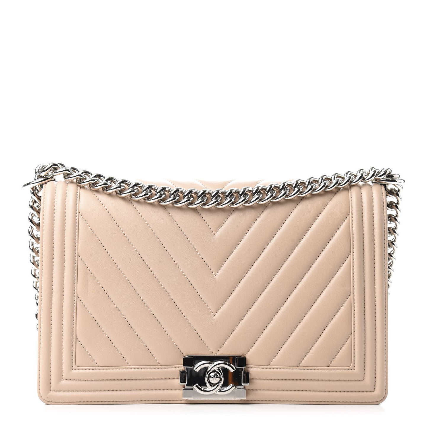 Lambskin Chevron Quilted New Medium Boy Flap Beige