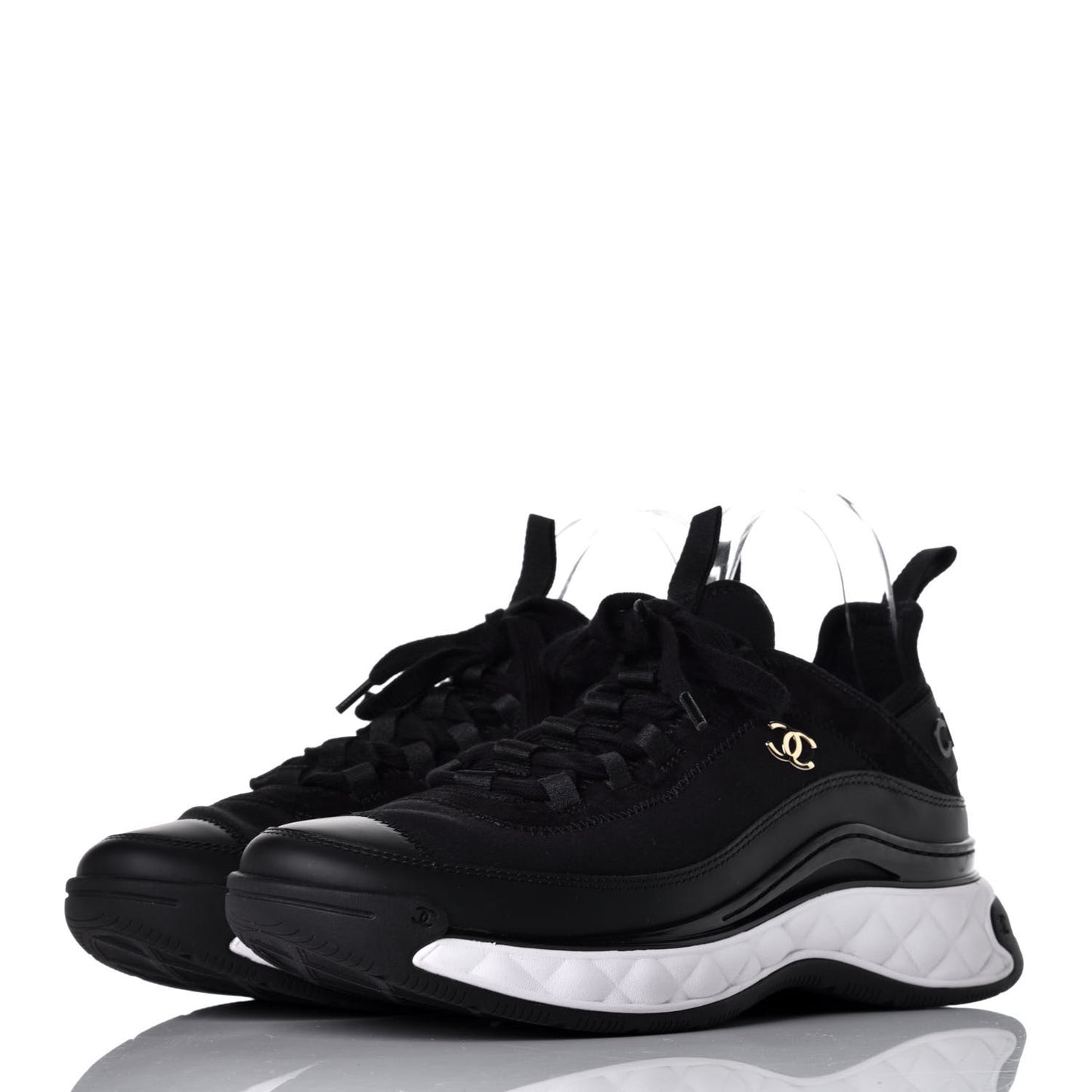 Velvet Calfskin Mixed Fibers CC Sneakers 40 Black