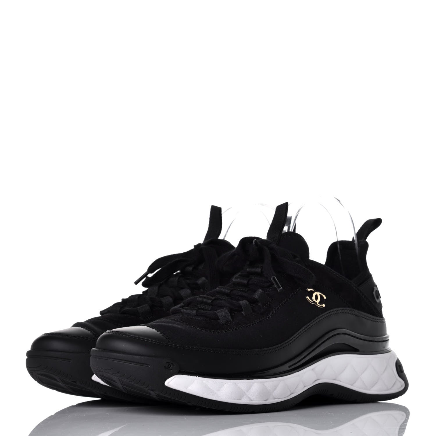 Chanel Velvet Calfskin Mixed Fibers CC Sneakers 40 Black 3 of 9