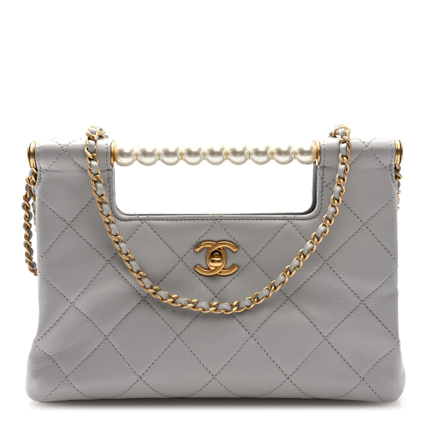 Calfskin Pearl Small Shopping Bag Grey