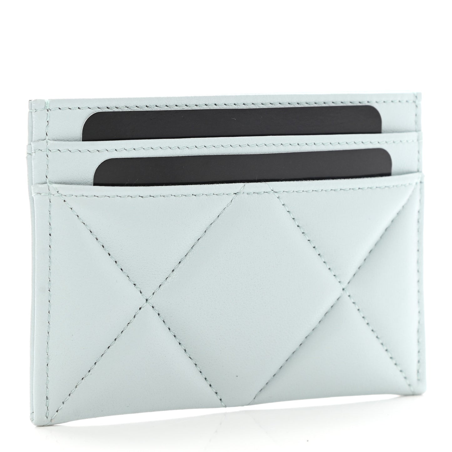Lambskin Quilted Chanel 19 Card Holder Light Blue