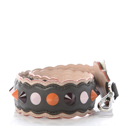 Fendi Vitello Dolce Nappa Hypnoteyes Bi-Color Scalloped Spike Studded Strap You Carbone Plaster White Multicolor 2 of 5
