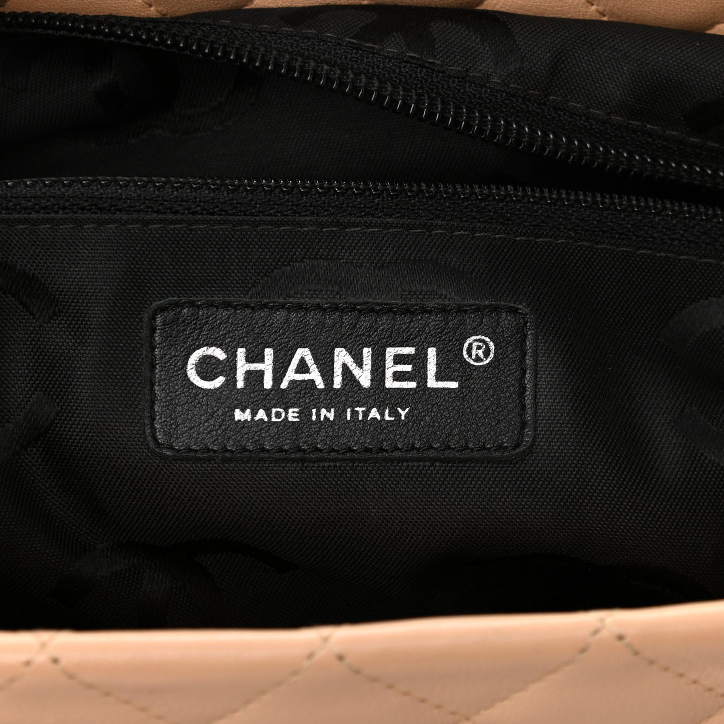 Calfskin Quilted Large Cambon Tote Beige Black