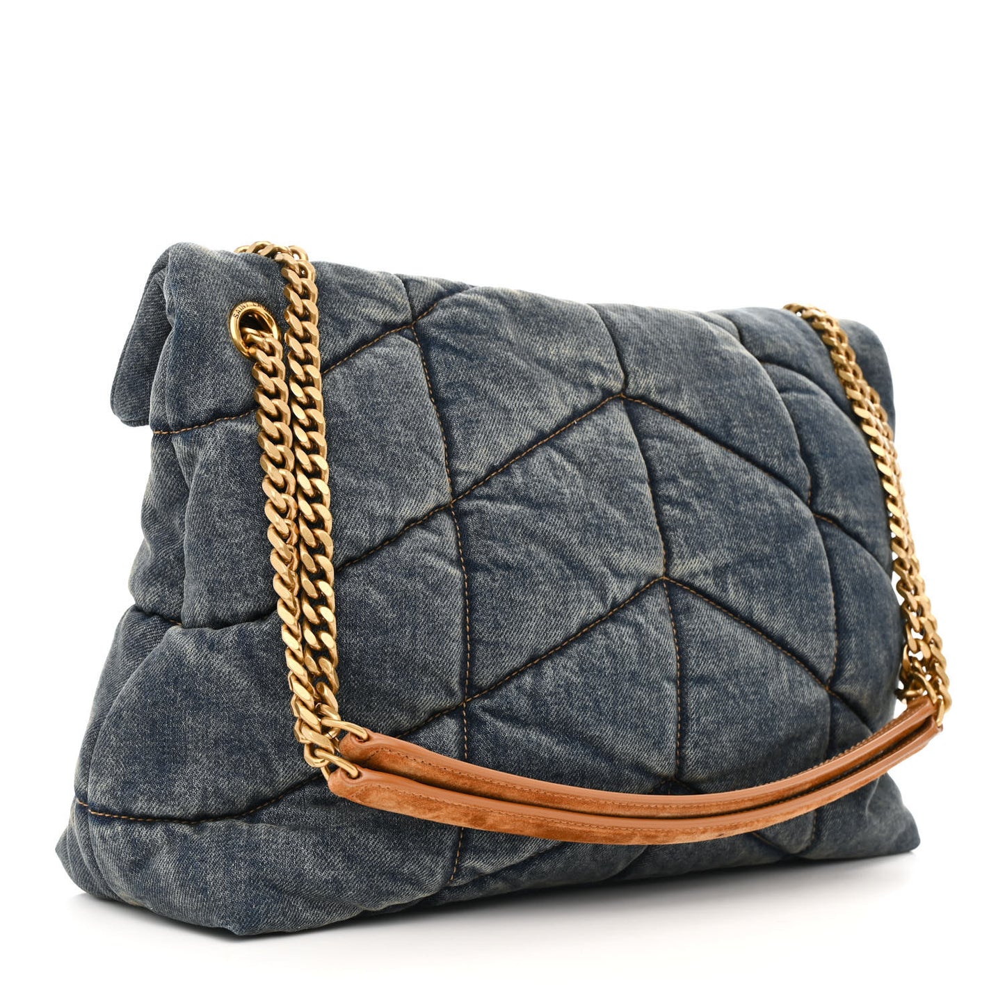 Denim Quilted Medium Loulou Puffer Monogram Chain Satchel Blue Cinnamon