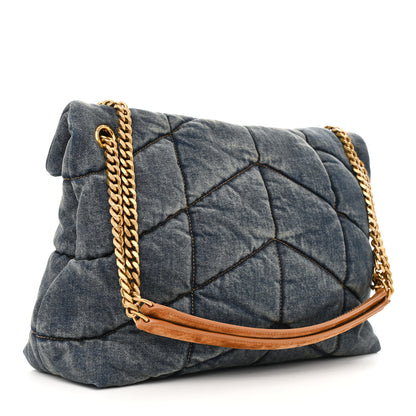 Saint Laurent Denim Quilted Medium Loulou Puffer Monogram Chain Satchel Blue Cinnamon 3 of 12