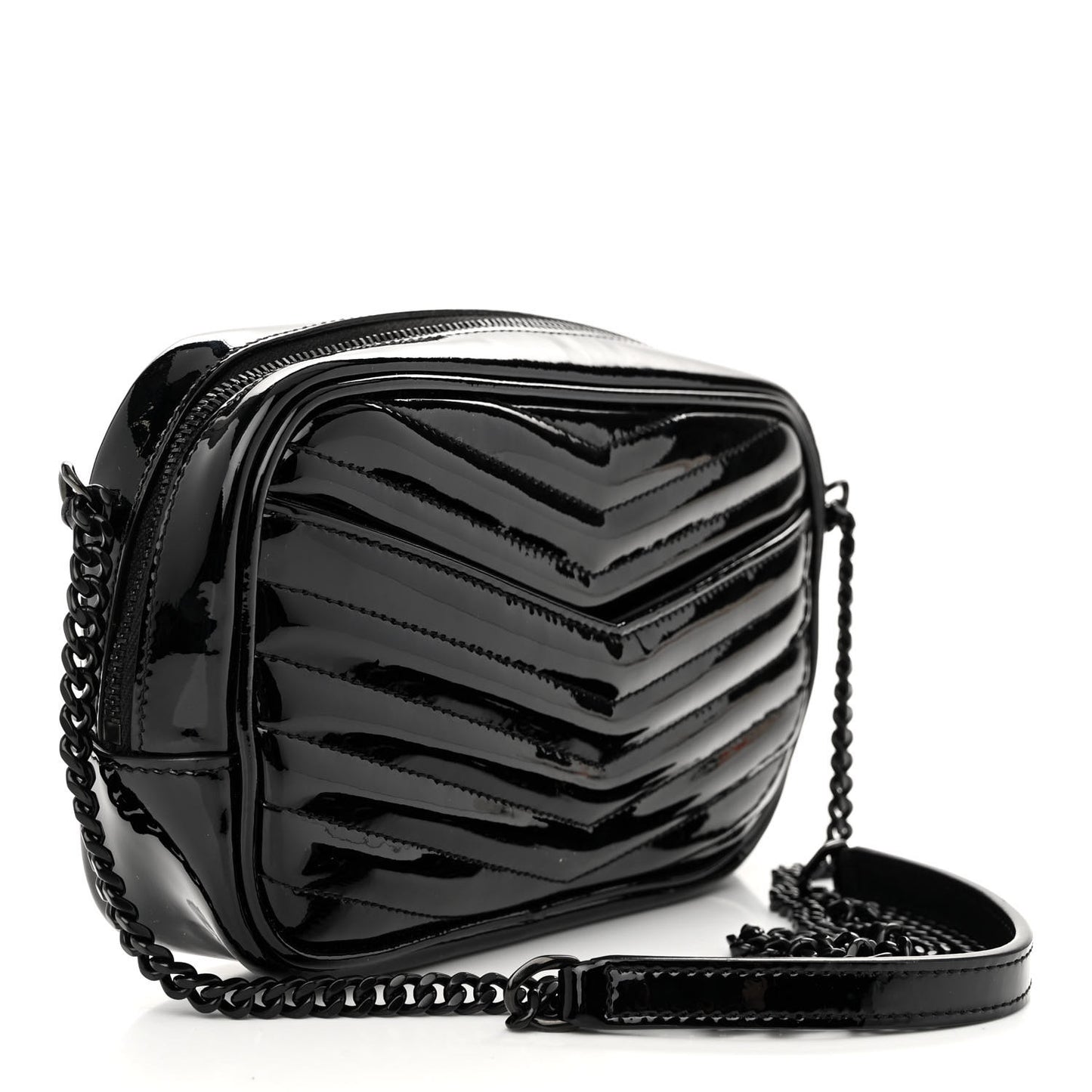 Patent Calfskin Matelasse Monogram Mini Lou Camera Bag Black