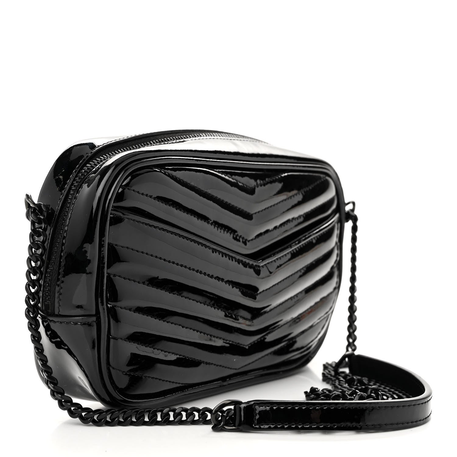 Saint Laurent Patent Calfskin Matelasse Monogram Mini Lou Camera Bag Black 3 of 11