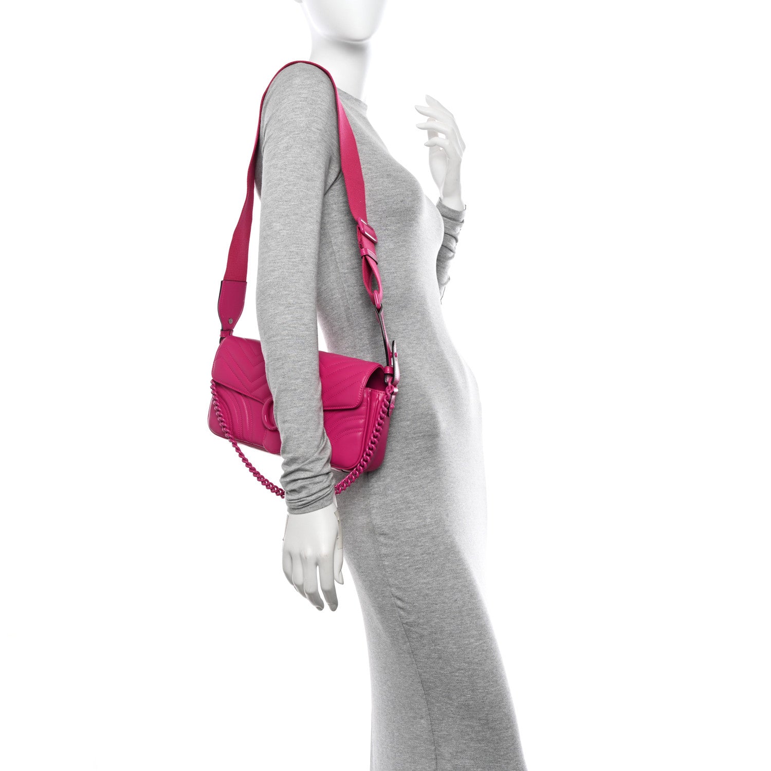 Gucci Calfskin Matelasse Monochrome GG Marmont Crossbody Shoulder Bag Classic Fuxia 3 of 11
