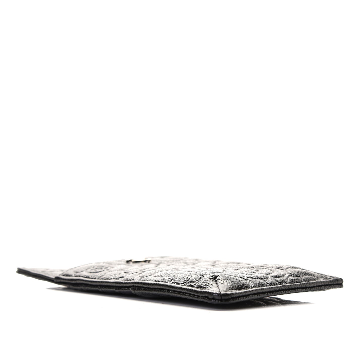 Caviar Camellia Embossed Classic Flat Wallet Pouch Black