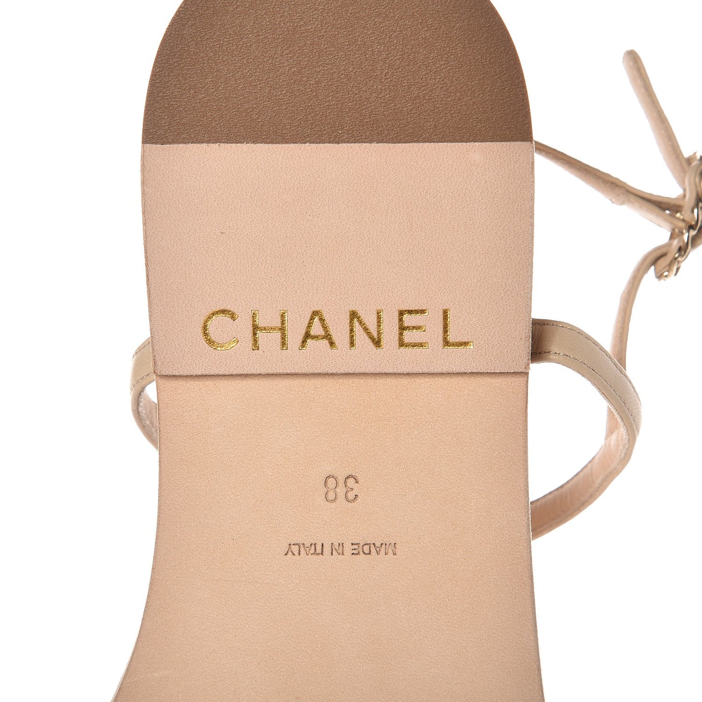 Lambskin CC Chain Thong Sandals 38 Beige