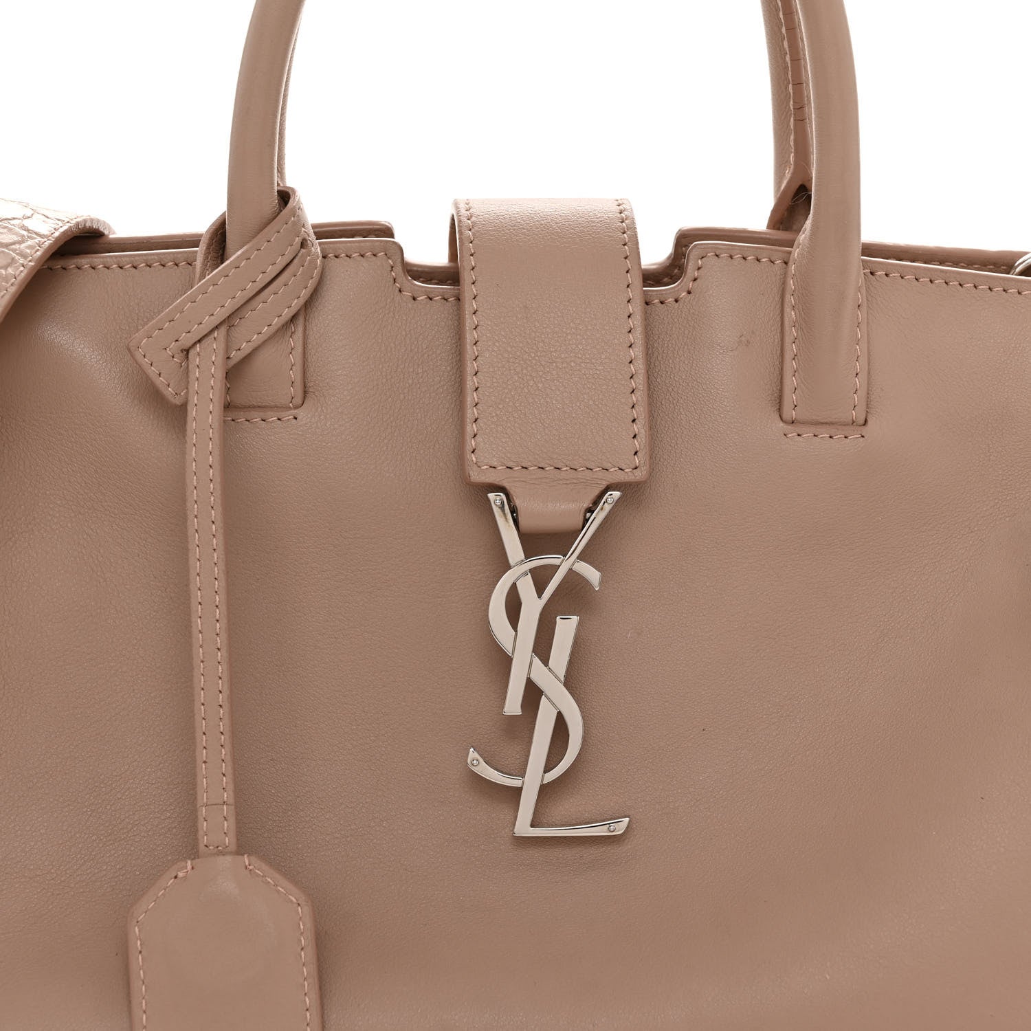 Saint Laurent Calfskin Crocodile Embossed Baby Monogram Downtown Cabas Dark Beige 7 of 9
