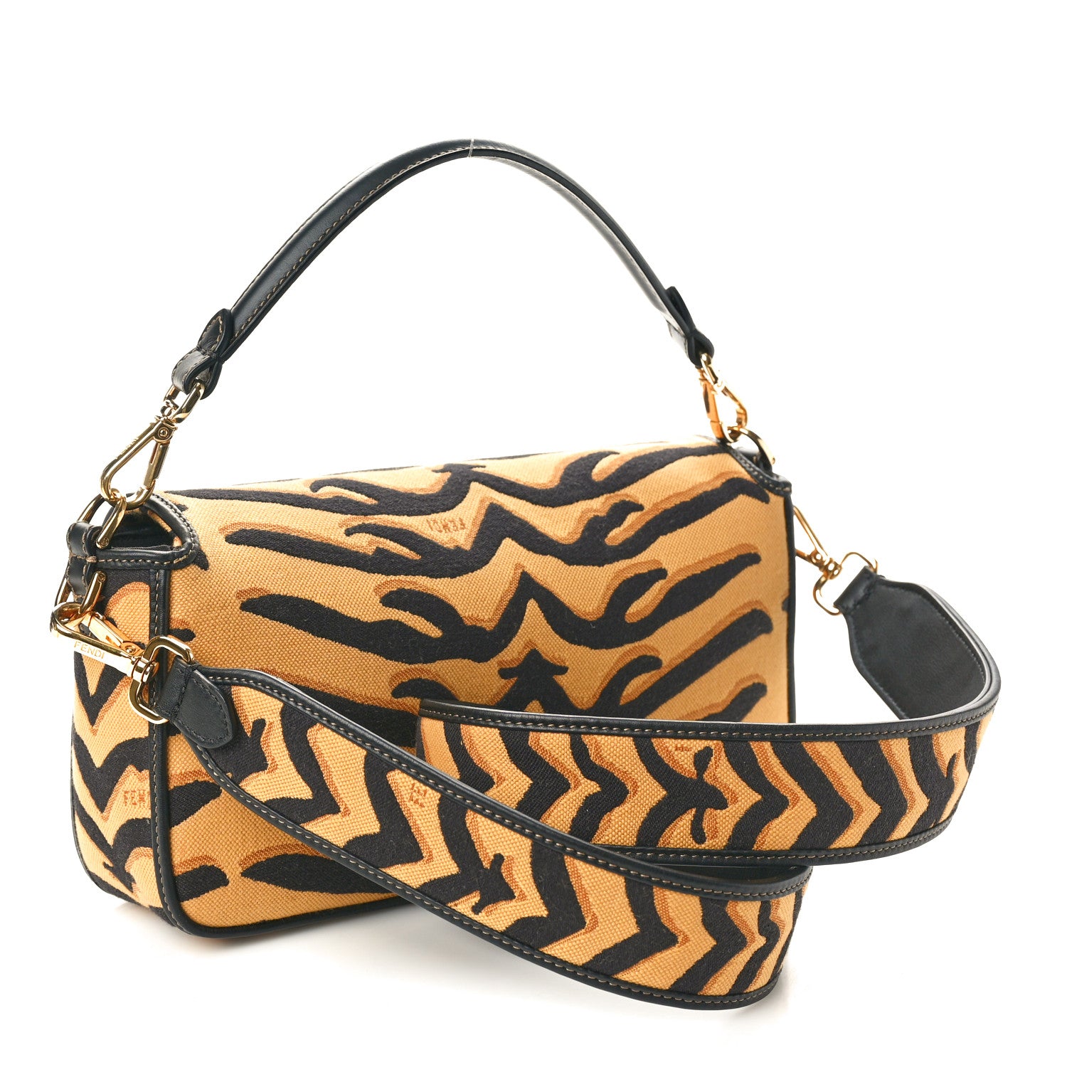 Fendi Canvas Chinese New Year Tiger Embroidered Baguette Black Dark Yellow 2 of 9
