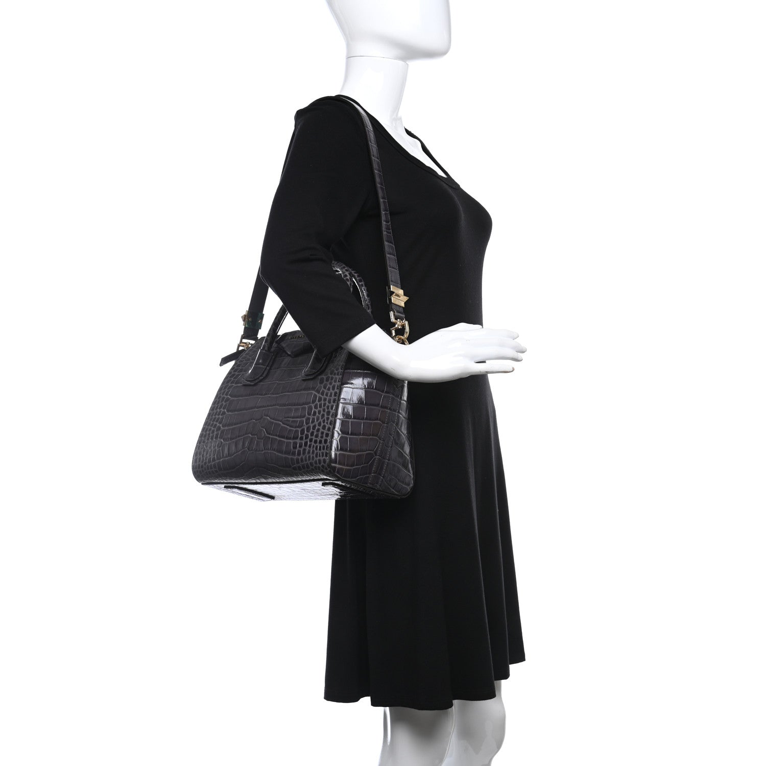 Givenchy Calfskin Crocodile Embossed Small Antigona Storm Grey 2 of 9