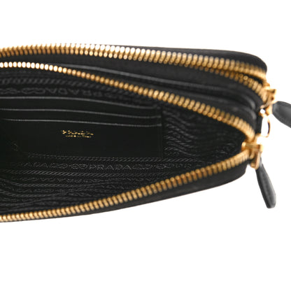 Prada Saffiano Lux Mini Double Zip Chain Crossbody Bag Black 5 of 10