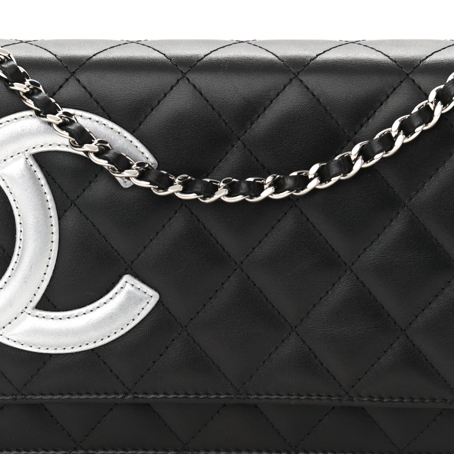 Calfskin Quilted Cambon Wallet On Chain WOC Black